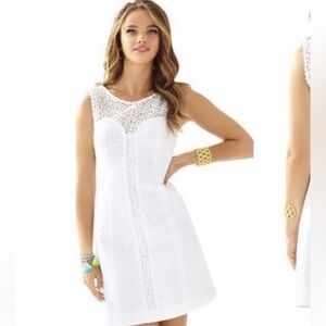 Lilly Pulitzer Sofia Resort White Cocoa Puff Jacquard Lace Yoke Shift 👗  Size 8